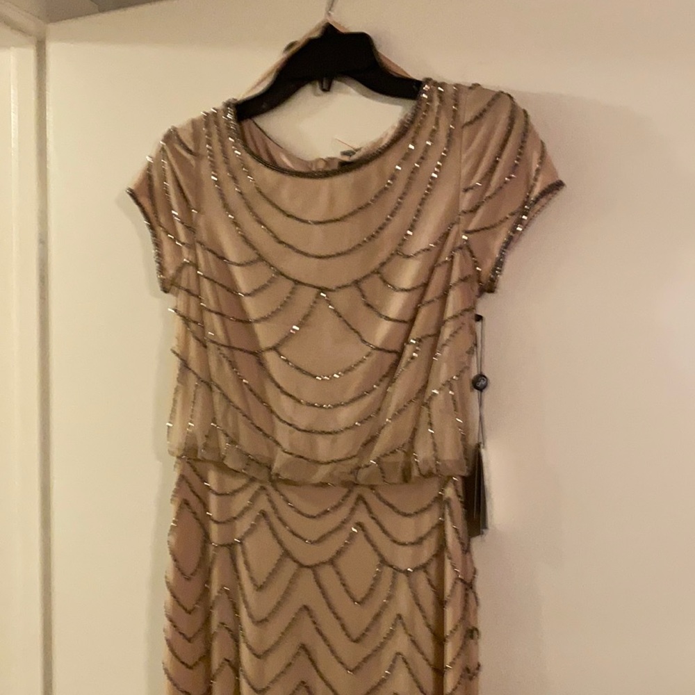 BNWT Adriana Papell blush dress w rhinestones size 0 in impeccable condition